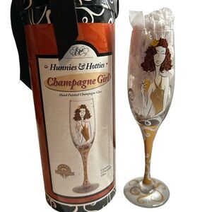 NWOT -‎ “Champagne Girl “ Hunnies & Hotties Hand Painted Champagne Glass